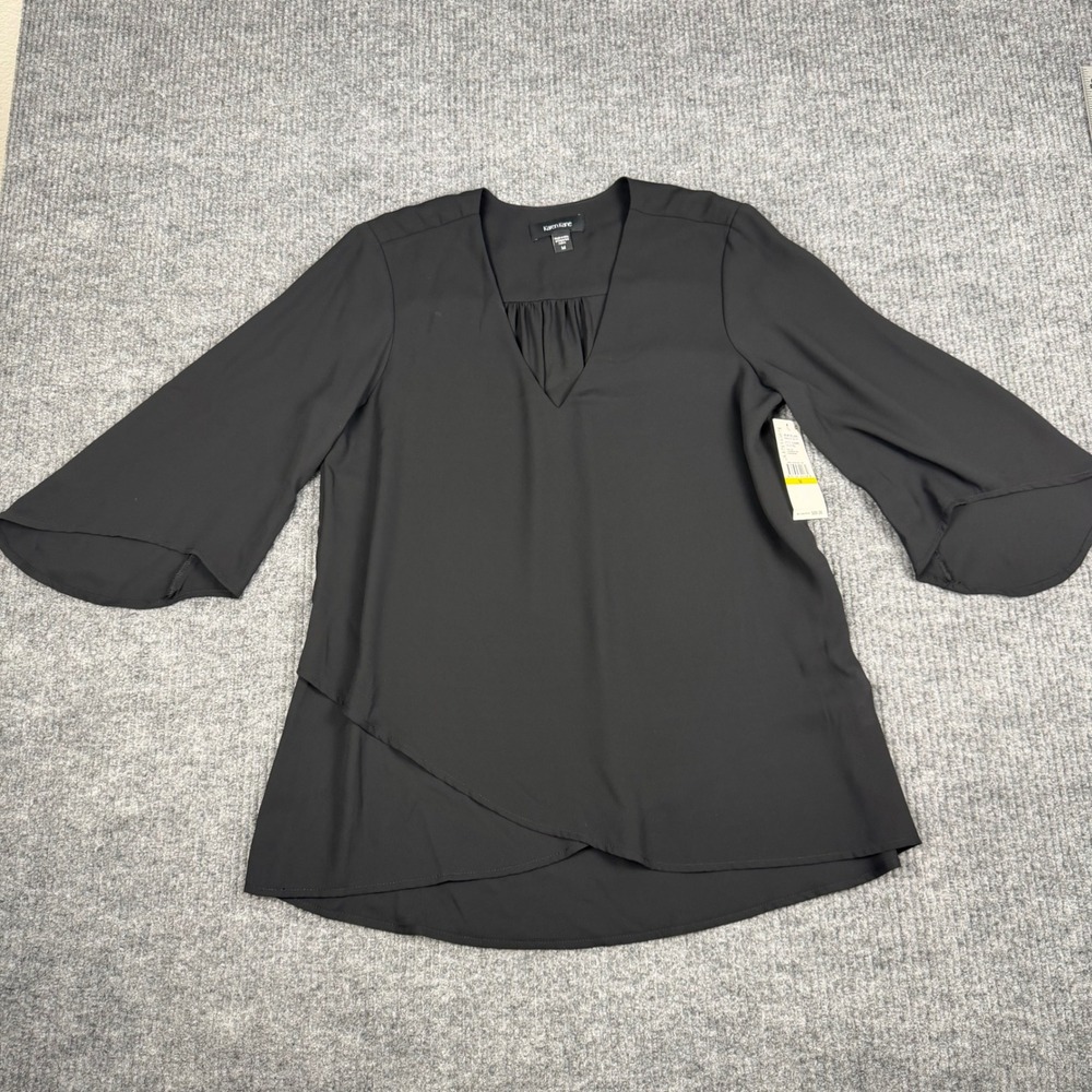 Karen Kane Blouse Womens M‎ Bracelet Sleeve Crossover Hem Work Chic Contemporary